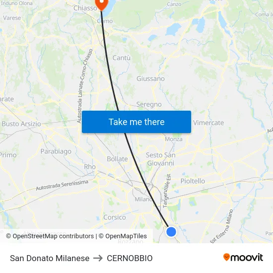 San Donato Milanese to CERNOBBIO map