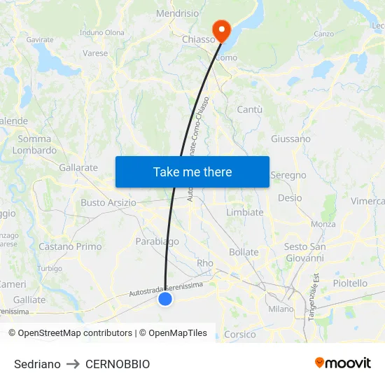 Sedriano to Cernobbio map