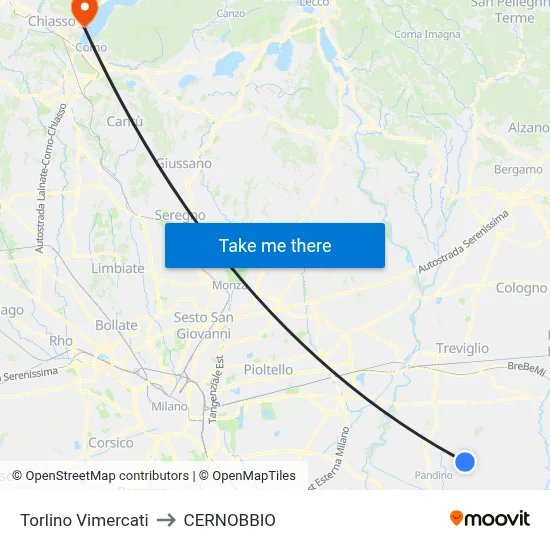 Torlino Vimercati to CERNOBBIO map