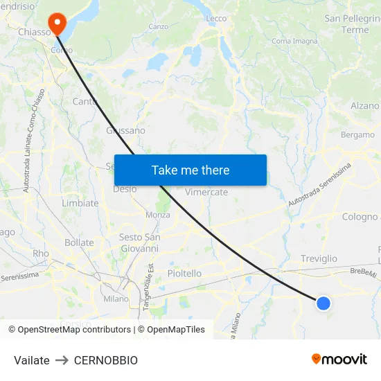 Vailate to Cernobbio map