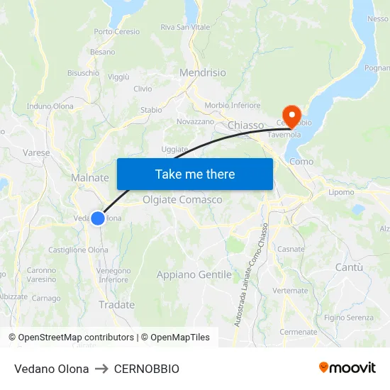 Vedano Olona to Cernobbio map