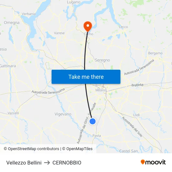 Vellezzo Bellini to Cernobbio map