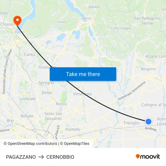 Pagazzano to Cernobbio map