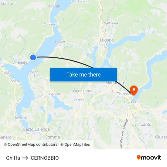 Ghiffa to Cernobbio map