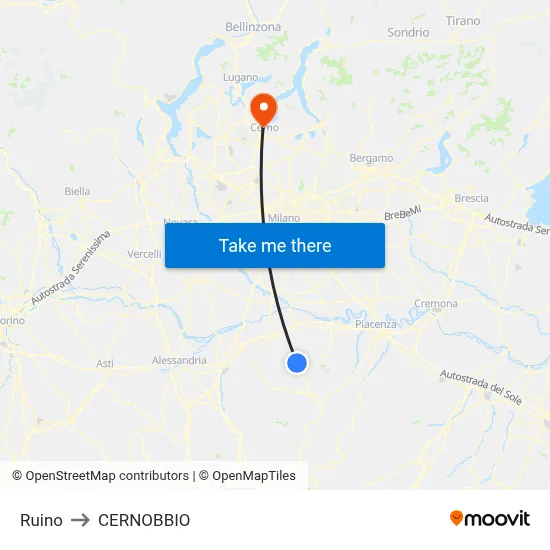 Ruino to Cernobbio map