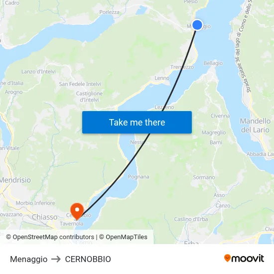 Menaggio to Cernobbio map