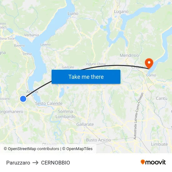 Paruzzaro to CERNOBBIO map