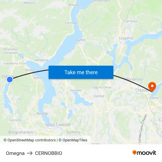 Omegna to CERNOBBIO map