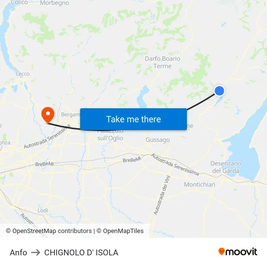 Anfo to Chignolo D' Isola map