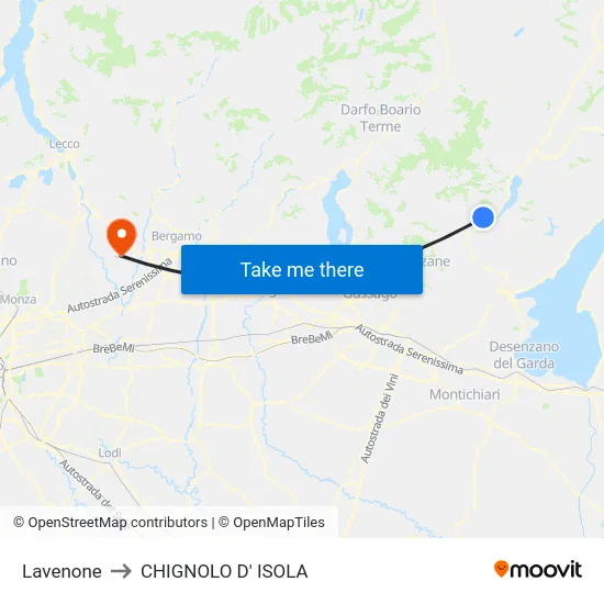 Lavenone to Chignolo D' Isola map
