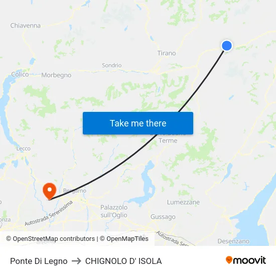 Ponte Di Legno to Chignolo D' Isola map