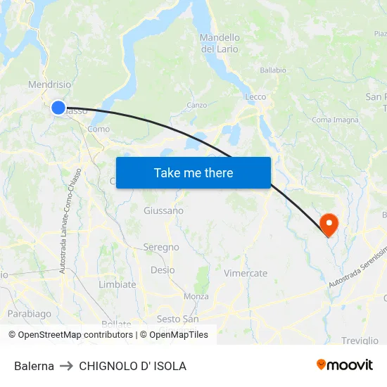 Balerna to Chignolo D' Isola map