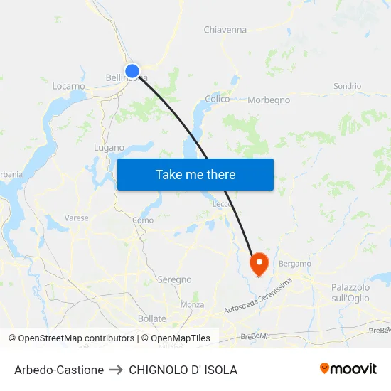 Arbedo-Castione to Chignolo D' Isola map