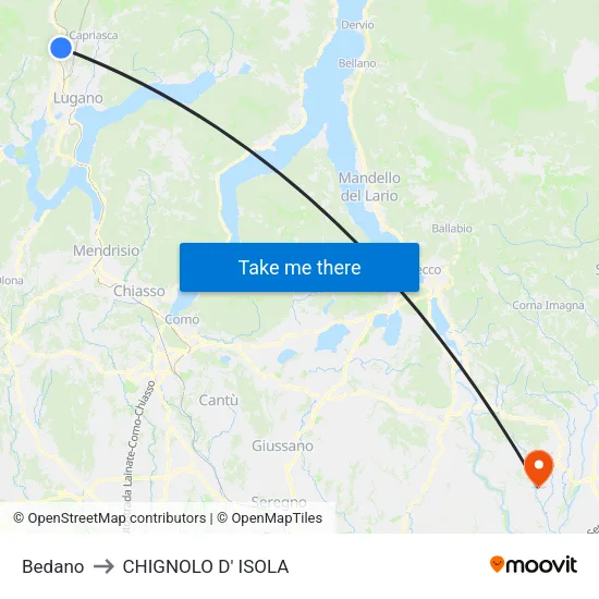 Bedano to CHIGNOLO D' ISOLA map