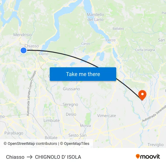 Chiasso to CHIGNOLO D' ISOLA map