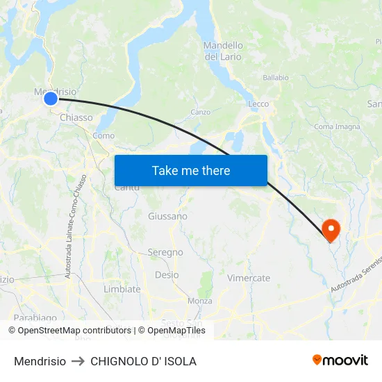 Mendrisio to CHIGNOLO D' ISOLA map