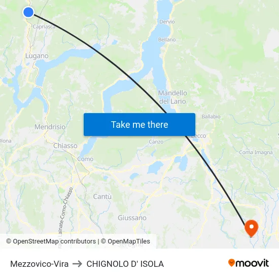 Mezzovico-Vira to CHIGNOLO D' ISOLA map
