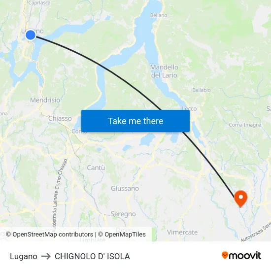 Lugano to CHIGNOLO D' ISOLA map