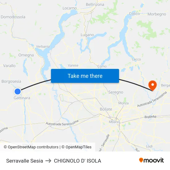 Serravalle Sesia to CHIGNOLO D' ISOLA map