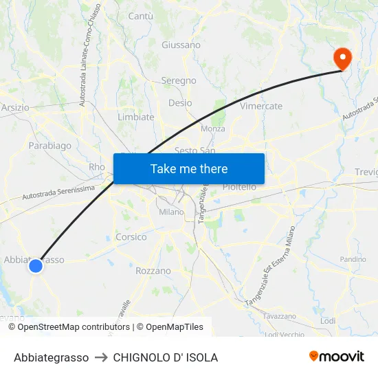 Abbiategrasso to CHIGNOLO D' ISOLA map