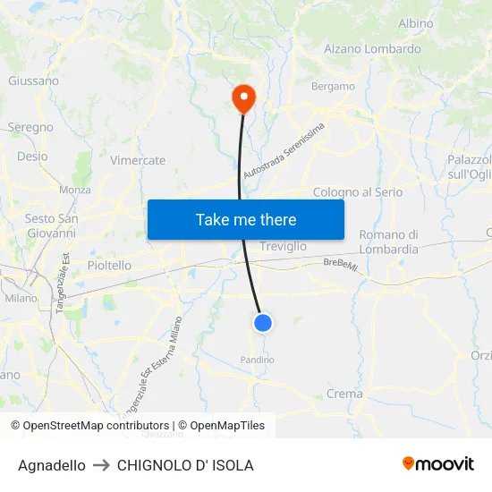Agnadello to CHIGNOLO D' ISOLA map