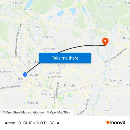 Arese to CHIGNOLO D' ISOLA map