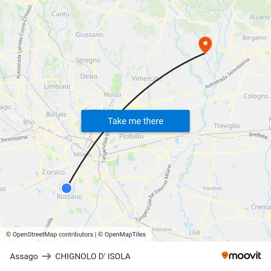 Assago to CHIGNOLO D' ISOLA map