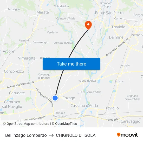 Bellinzago Lombardo to Chignolo D' Isola map
