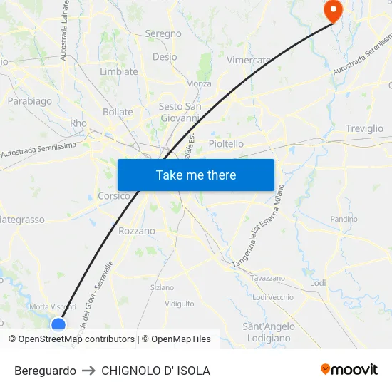 Bereguardo to CHIGNOLO D' ISOLA map