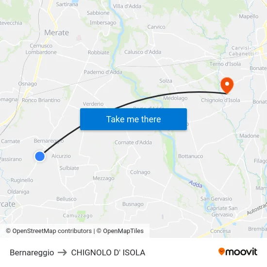 Bernareggio to CHIGNOLO D' ISOLA map