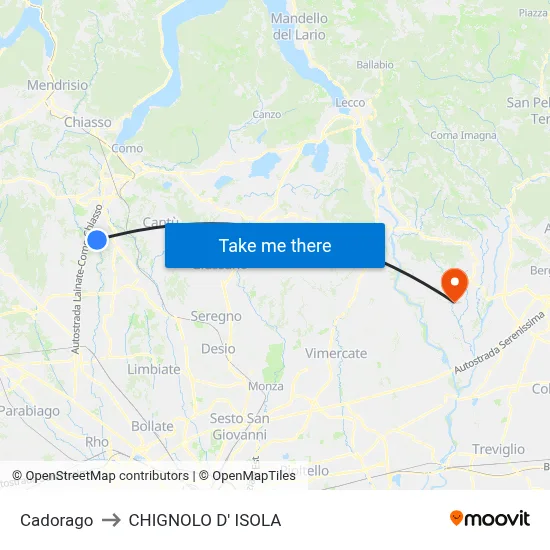 Cadorago to Chignolo D' Isola map