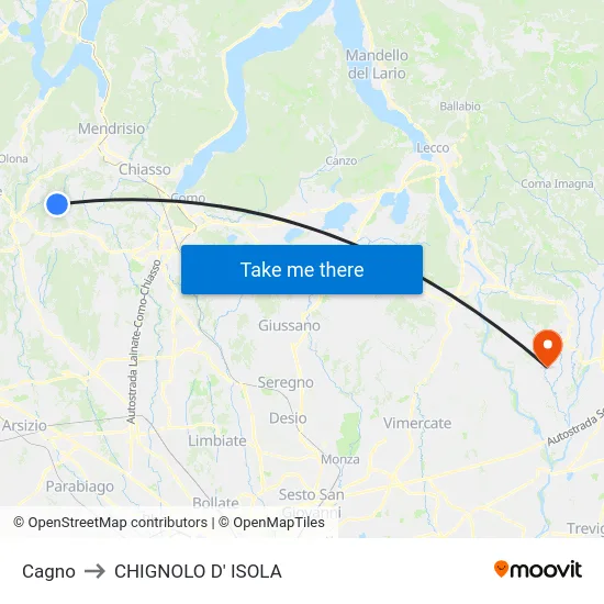 Cagno to CHIGNOLO D' ISOLA map