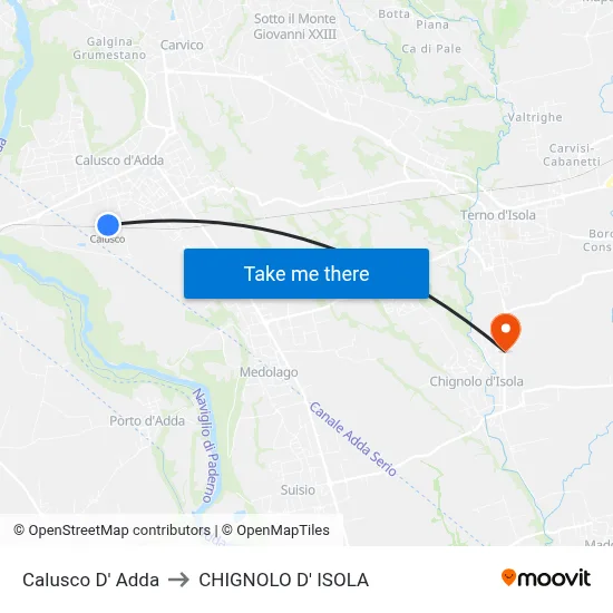 Calusco d'Adda to Chignolo D' Isola map