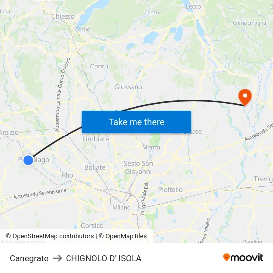 Canegrate to CHIGNOLO D' ISOLA map