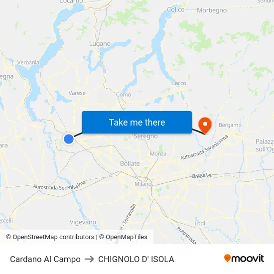 Cardano Al Campo to CHIGNOLO D' ISOLA map