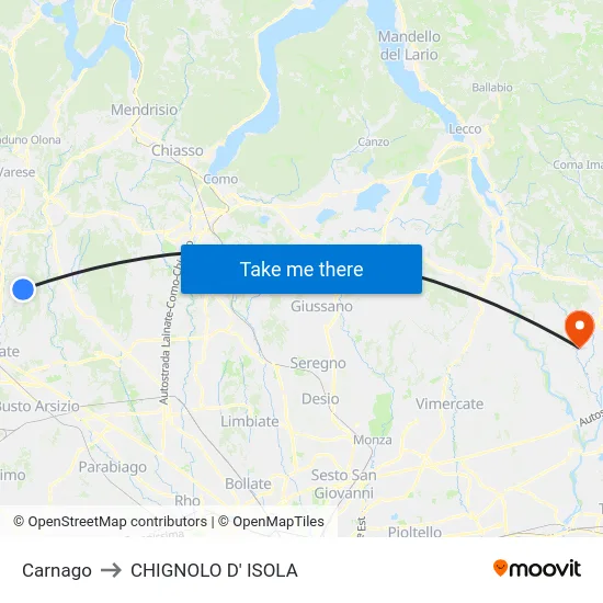 Carnago to CHIGNOLO D' ISOLA map