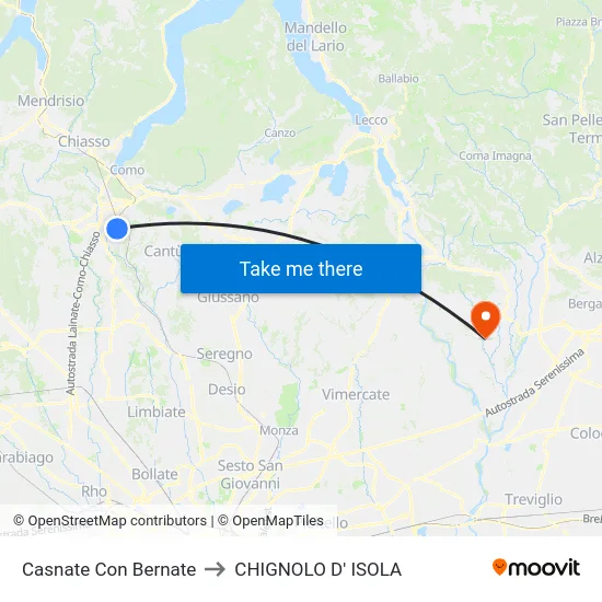 Casnate Con Bernate to Chignolo D' Isola map