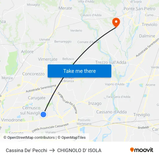 Cassina De' Pecchi to Chignolo D' Isola map