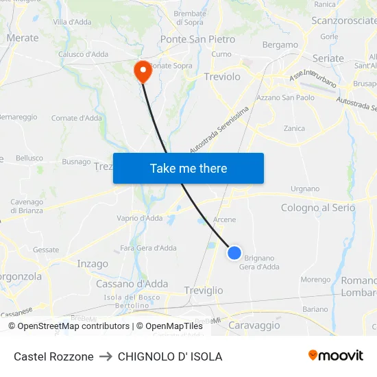 Castel Rozzone to Chignolo D' Isola map