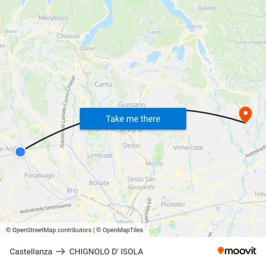 Castellanza to Chignolo D' Isola map