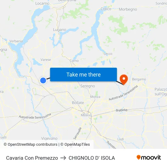 Cavaria Con Premezzo to CHIGNOLO D' ISOLA map