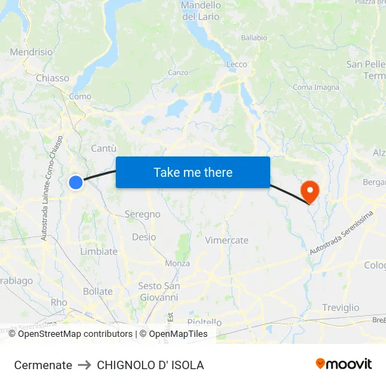 Cermenate to CHIGNOLO D' ISOLA map