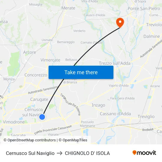 Cernusco Sul Naviglio to CHIGNOLO D' ISOLA map