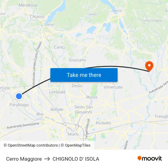 Cerro Maggiore to CHIGNOLO D' ISOLA map