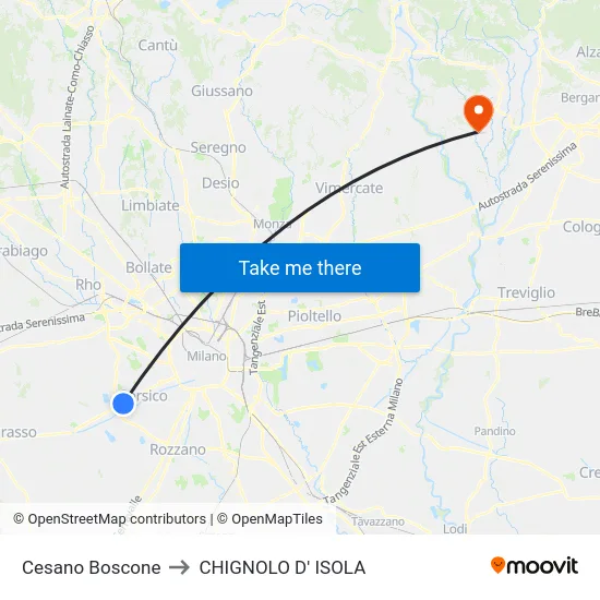 Cesano Boscone to CHIGNOLO D' ISOLA map