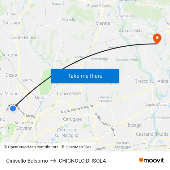 Cinisello Balsamo to Chignolo D' Isola map