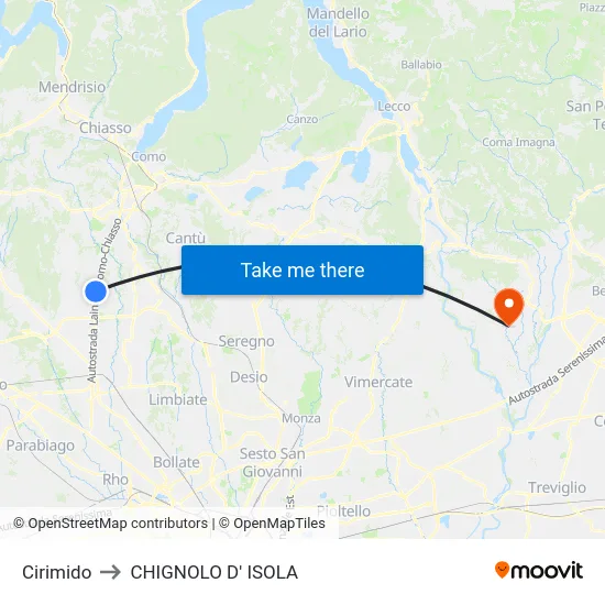 Cirimido to CHIGNOLO D' ISOLA map