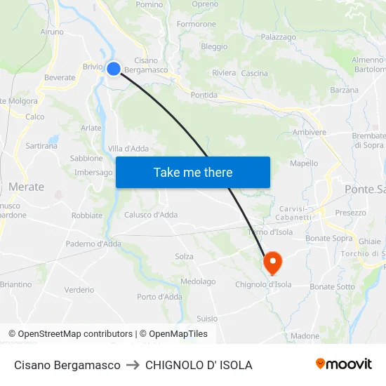 Cisano Bergamasco to CHIGNOLO D' ISOLA map