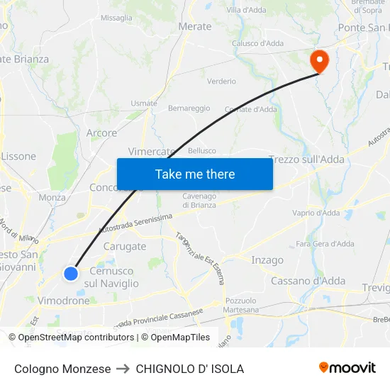 Cologno Monzese to Chignolo D' Isola map