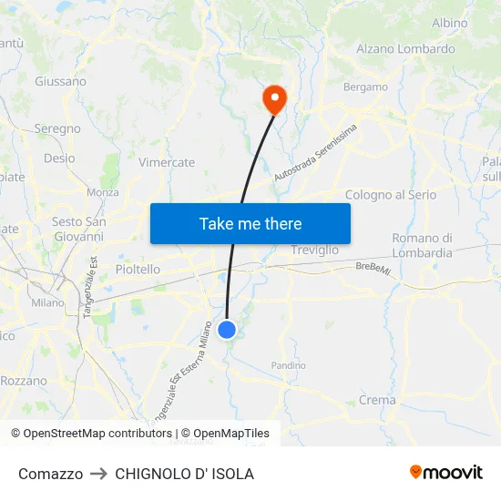 Comazzo to Chignolo D' Isola map